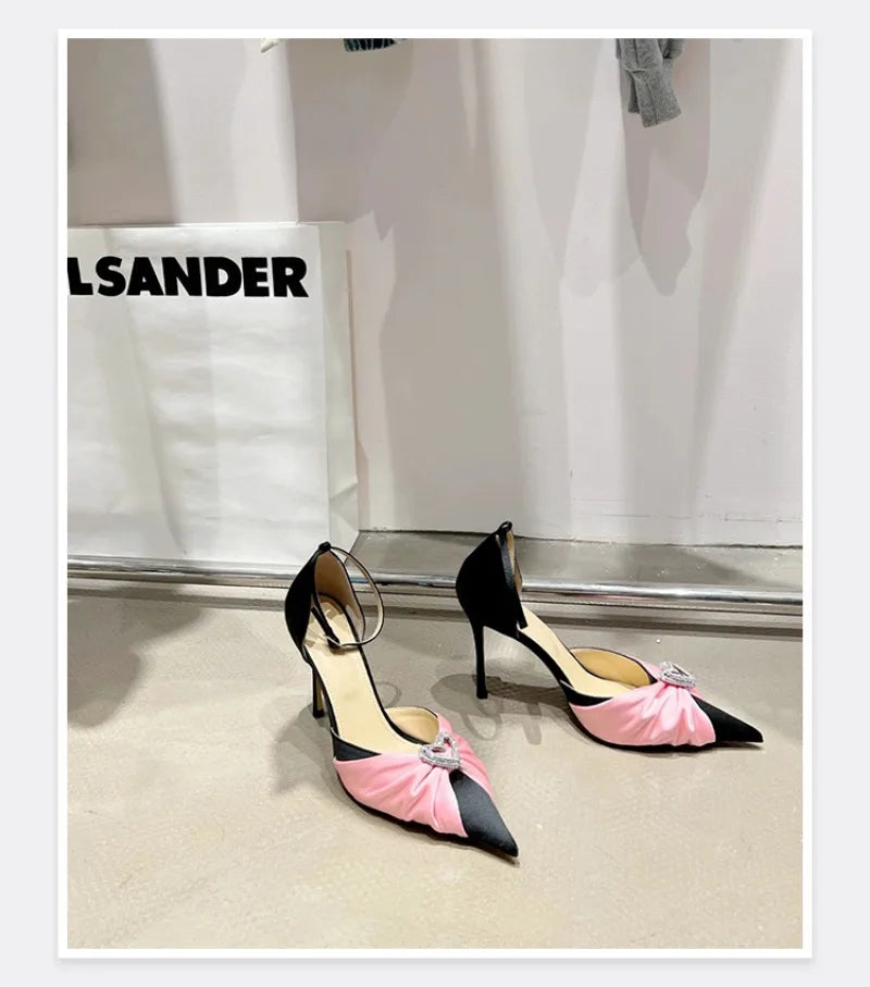 Women's Rhinestone Bowknot Satin Pointed Heel Sandals - Bridesmaid Party Shoes