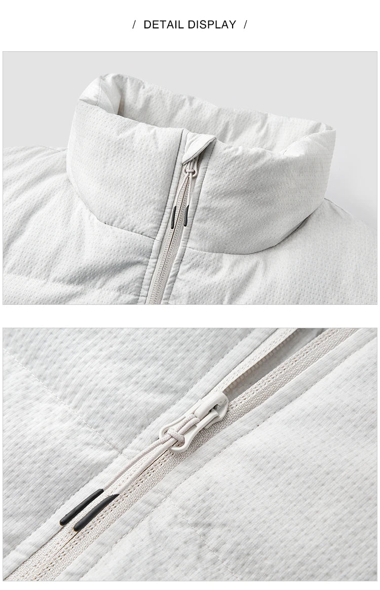 Down Jacket Men Textured Loose Fit Stand Collar Fashion Embroidered Coat Winter Outerwear