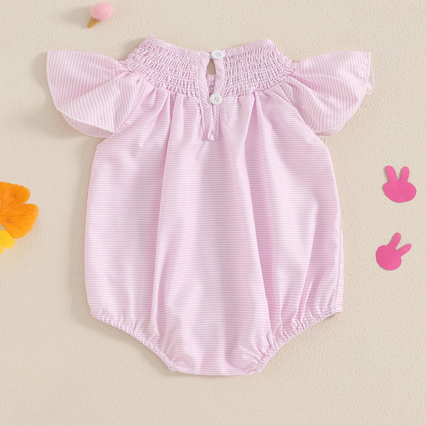 Baby Girls Easter Romper - Rabbit Embroidery Plaid Smocked Jumpsuit