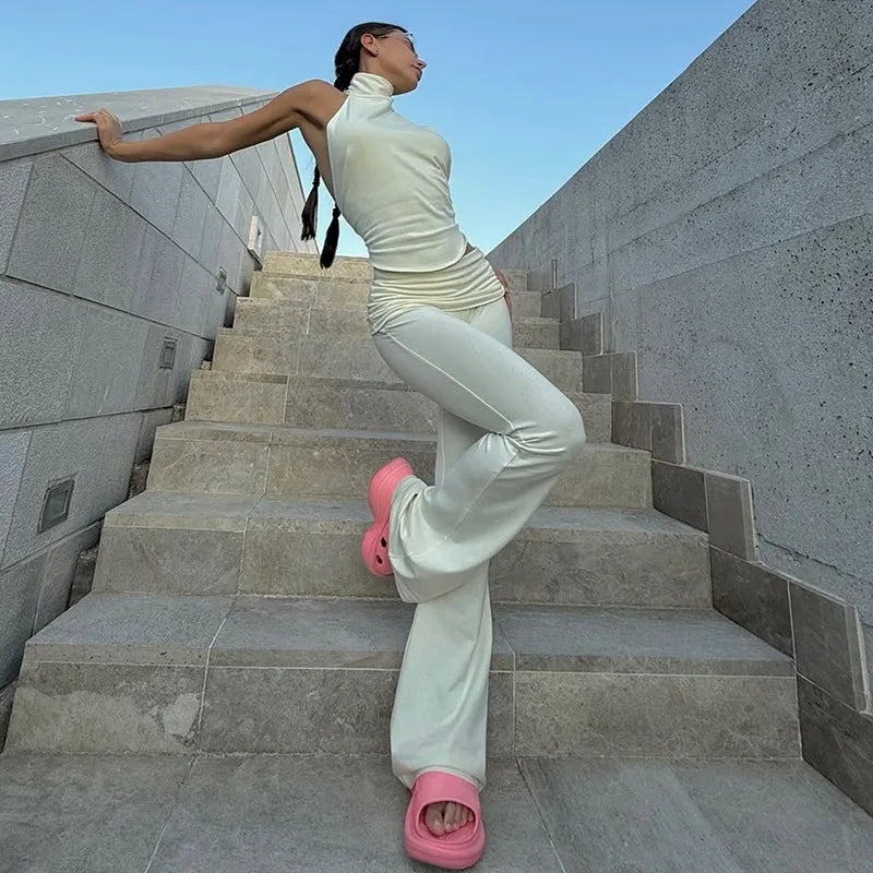 Women's Sleeveless Top & Flare Pant Two-Piece Set - Matching Outfit