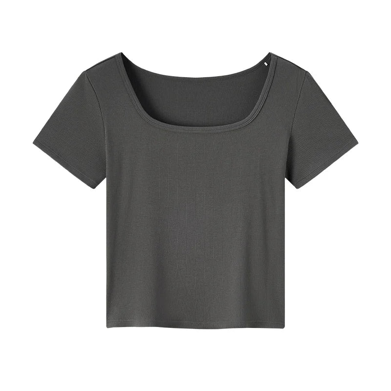 Women's Square Neck Short-Sleeved Slim Fit Top - Versatile Layering Piece