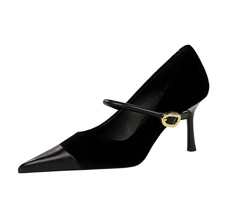 Suede Buckle Design Pumps - Pointed Toe Stilettos Available in 7cm and 10cm Heights