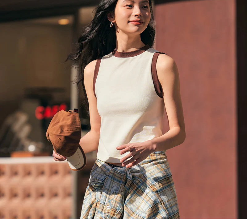 Women's Color-Block Round Neck Camisole - Slim Fit Vest Top