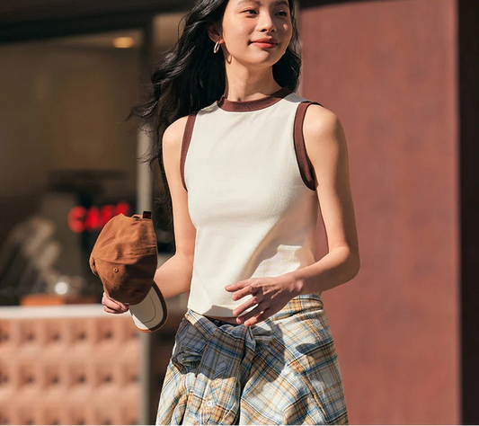 Women's Color-Block Round Neck Camisole - Slim Fit Vest Top