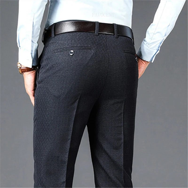 Men High Waist Straight Office Formal Trousers