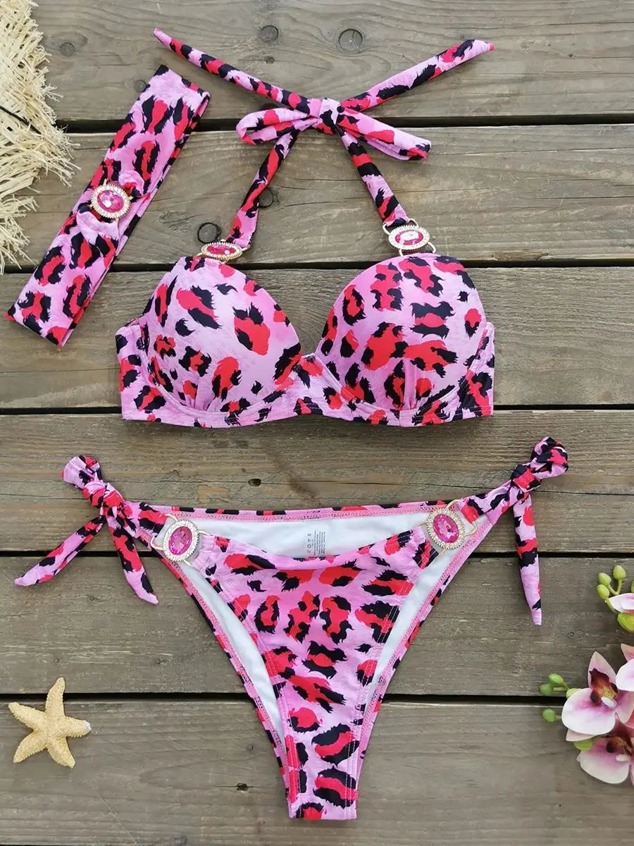 Women's Swimwear Thong Push Up Bikini High Waist Set