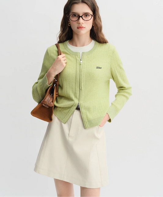 Women's Knitted Cardigan with Double Zipper