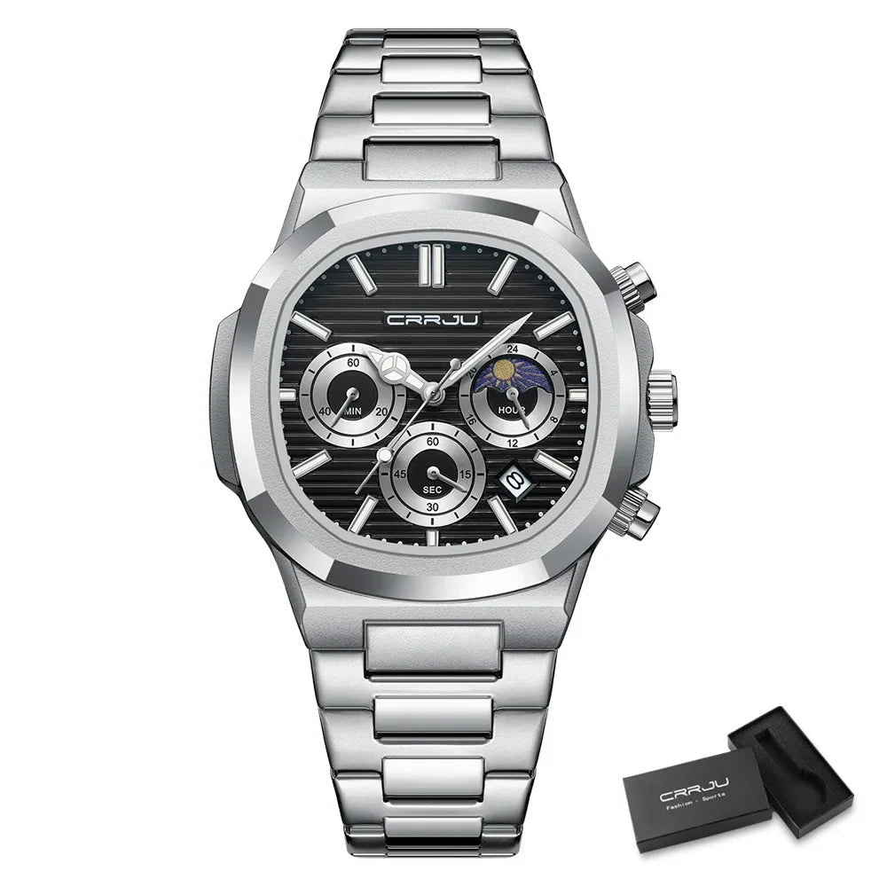 Men's Waterproof Pilot Chronograph Watch - Luminous Stainless Steel Timepiece