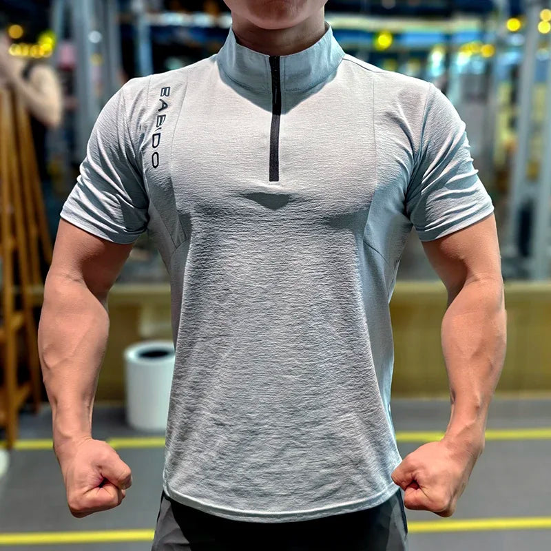 Men's Fitness Sport Clothing Bodybuilding Training Gym Running Short Sleeve Muscle Fit Top Quick Dry Rashguard T-Shirt