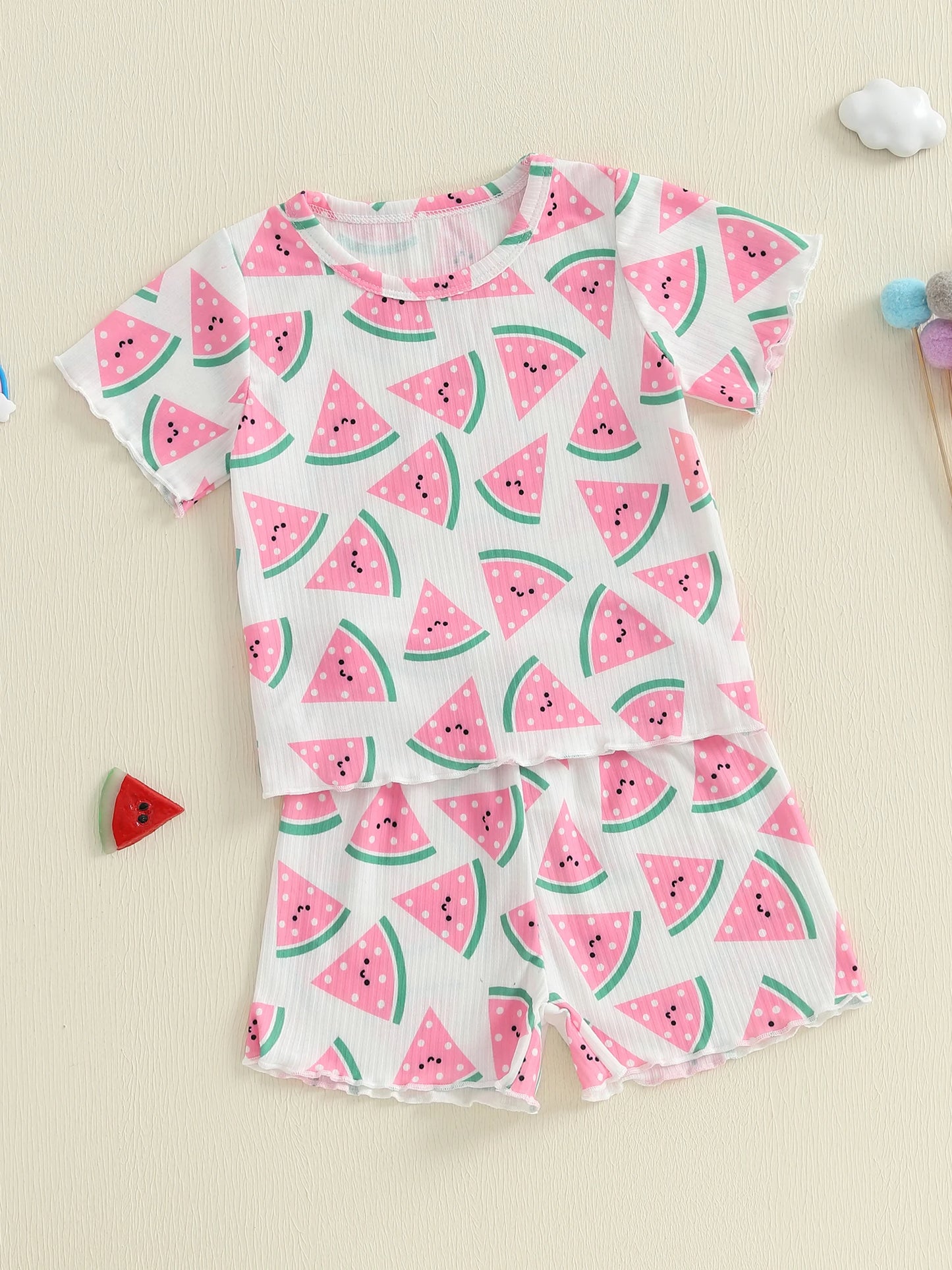 0-4Y Kids Girls Summer Clothes Sets Short Sleeve Watermelon Print T Shirts and Shorts Set