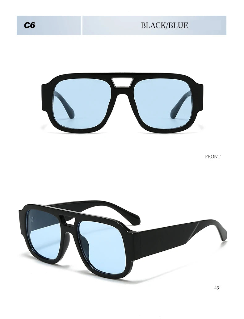 Unisex 1/4 Set Retro Large Frame Double Bridges Square Sunglasses