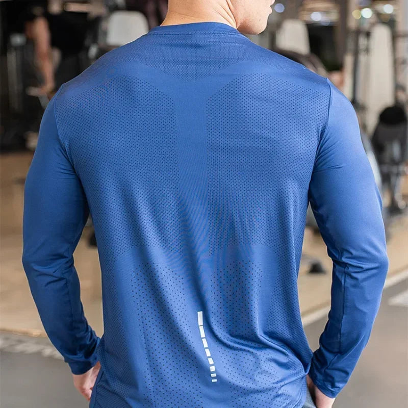 Men's Sports Fitness Long Sleeve Outdoor Badminton Quick Dry Training Casual Thin Running Top Bodybuilding Sportswear T-Shirt