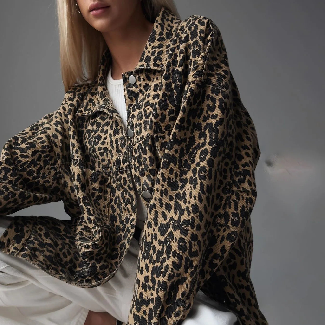 Women's Leopard Print Denim Shirt