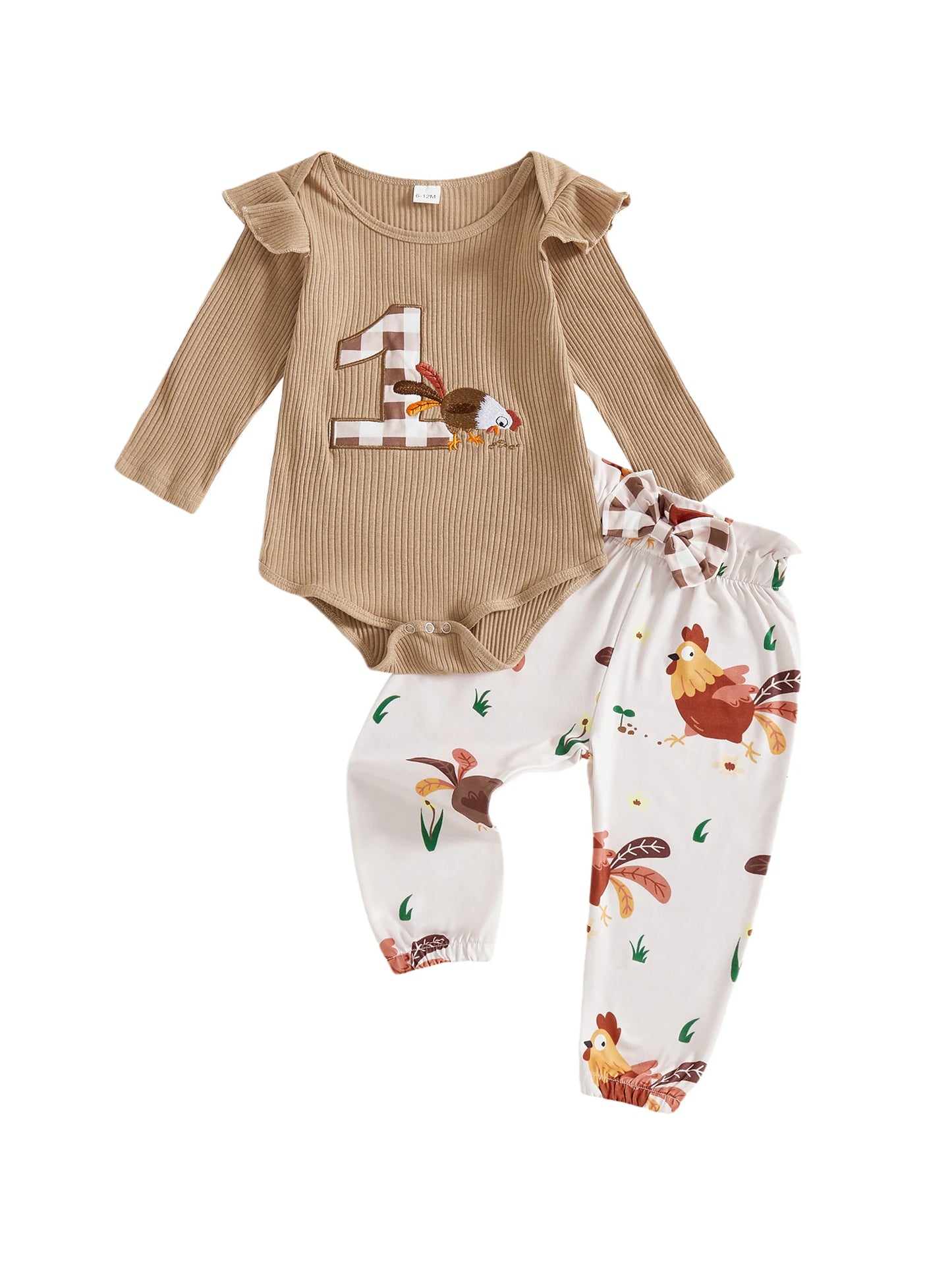 Baby 3-Piece Outfit Set - Ruffle Long Sleeve Embroidery Romper & Pants (0-18M)
