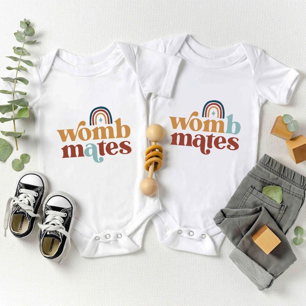 Twin Baby's  "Womb Mates"  Romper Cotton Outfits Bodysuits