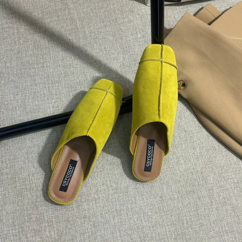 Women's Suede Square Toe Flat Slippers