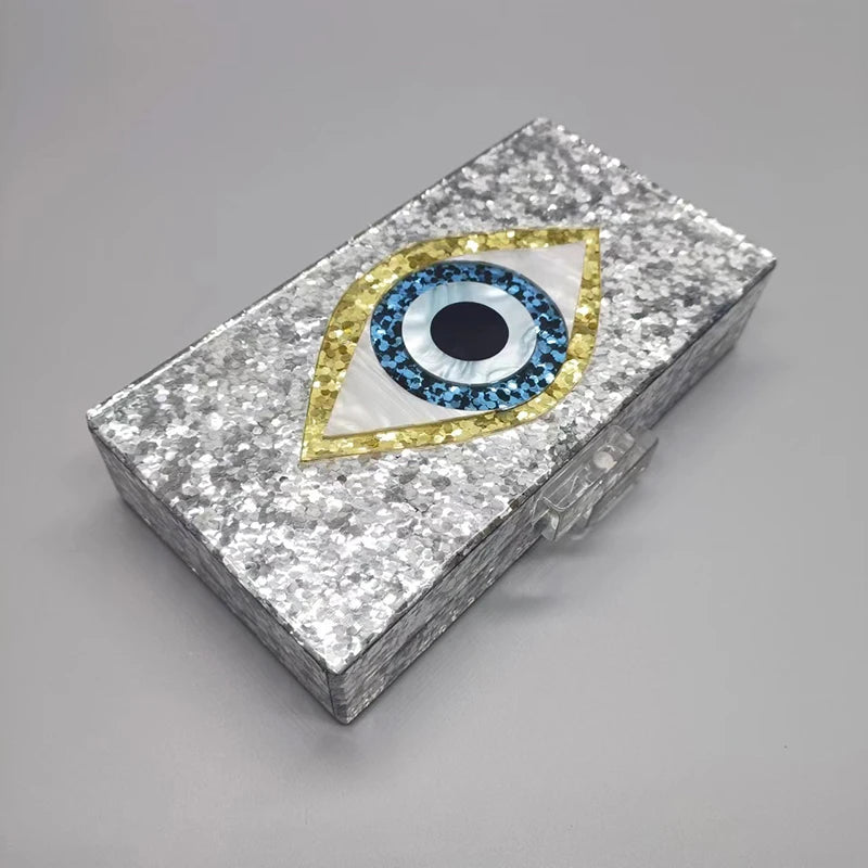 Women's Silver Chain Minaudière Evening Clutch Bag – Mini Crossbody Purse