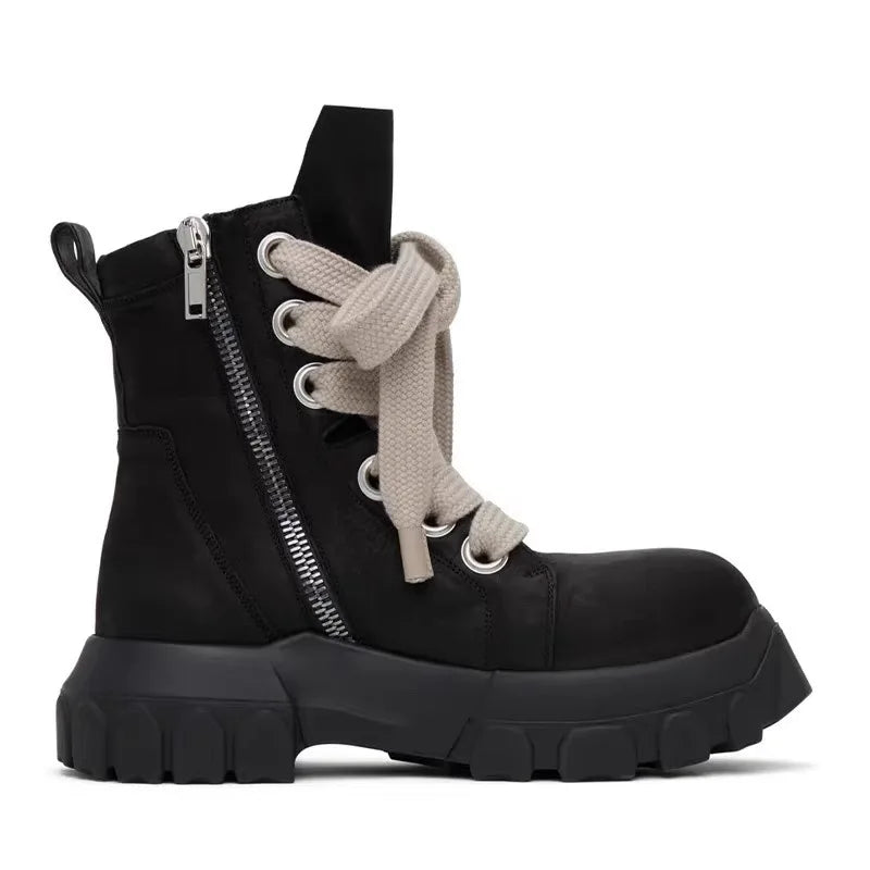 Men's Leather Platform Ankle Boots - Retro Skateboard Street Sneakers