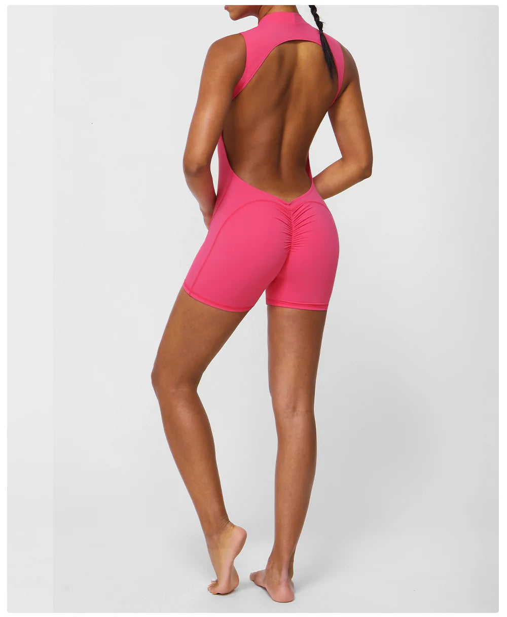 Women's Slim Fit One-Piece Sports Jumpsuit — Sleeveless Open Back Yoga Set