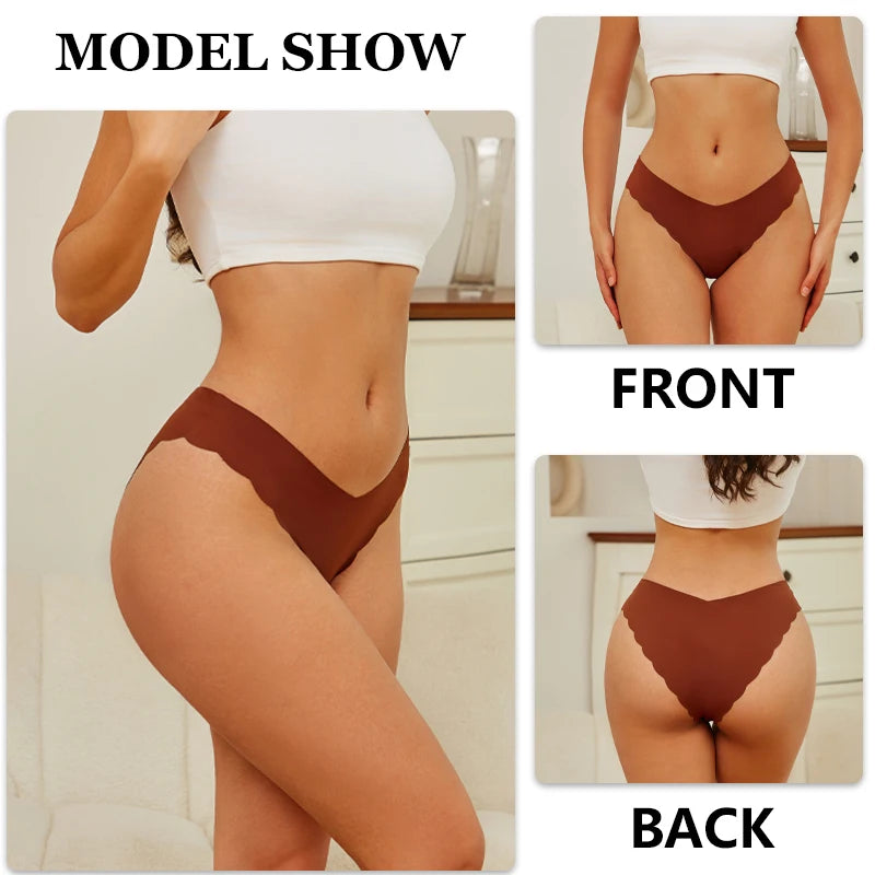 Women's 5Pcs Ice Silk Ruffles Underwear V Waist Panties Seamless Low-Waist Briefs  Comfortable Lingerie