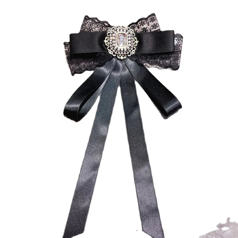 Lace Bow Brooch with Crystal Rhinestones