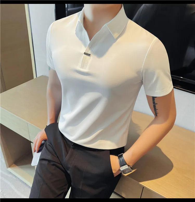 Men's Summer Slim Fit Casual Short Sleeve Style Turn Down Collar Polo Shirt