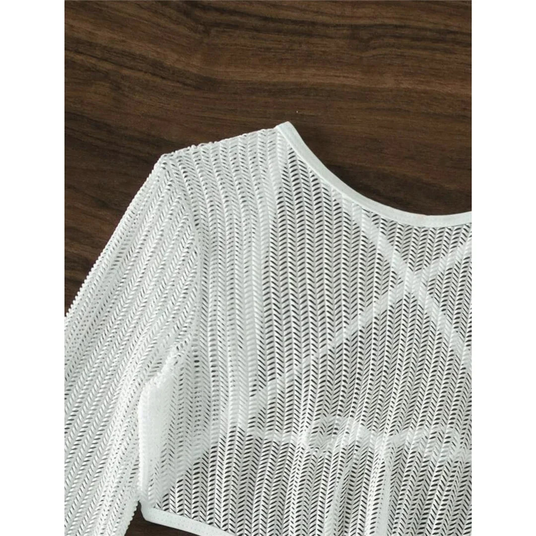 Women's Halter Bikini Set with Long Sleeve Cover-Up | Three-Piece Wire-Free Padded Swimwear