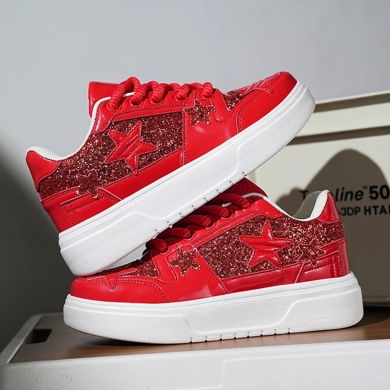 Men's Platform Star Sneakers - Sparkle Tennis Running Trainers