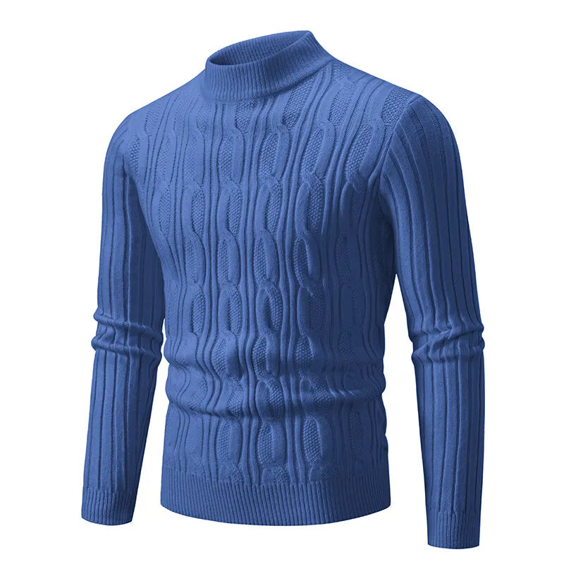Men's Mock Neck Knitted Sweater - Slim Fit Warm Pullover