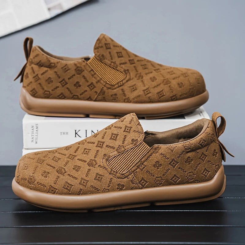 Men's Print Loafers Slip-on Suede Leather Flat Shoes