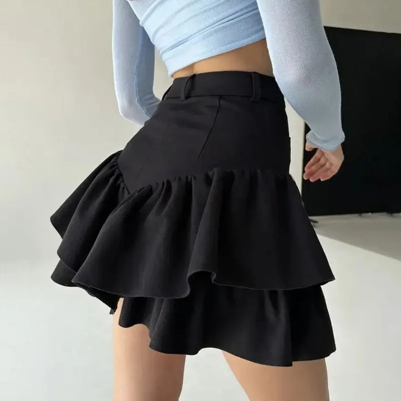 Women's Ruffles Temperament High Waist Folds Splice Shorts Skirt