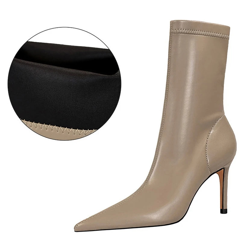 Leather Ankle Boots High Heel