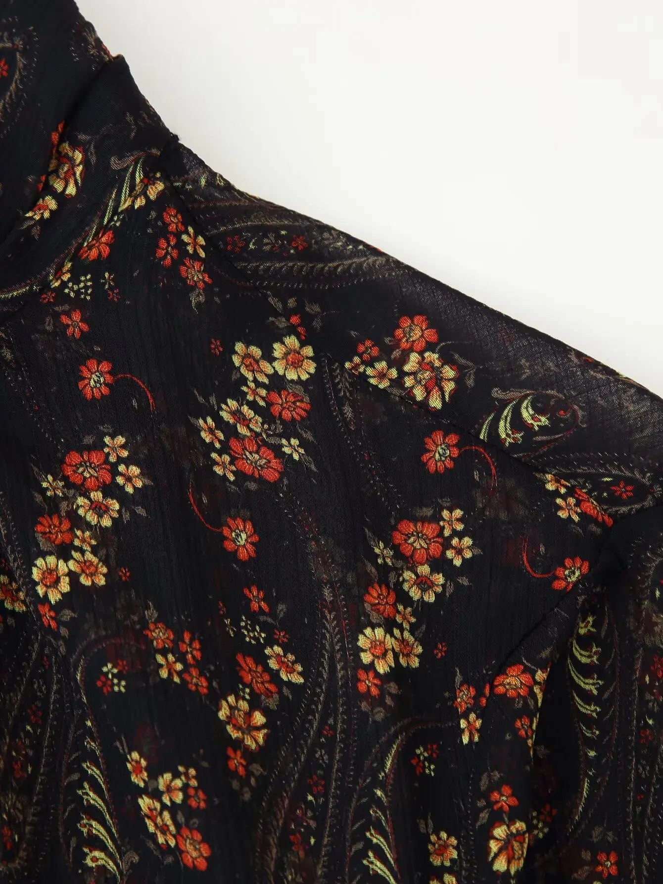 Floral Print High Neck Mini Dress - Long Sleeve Spring Autumn Dress