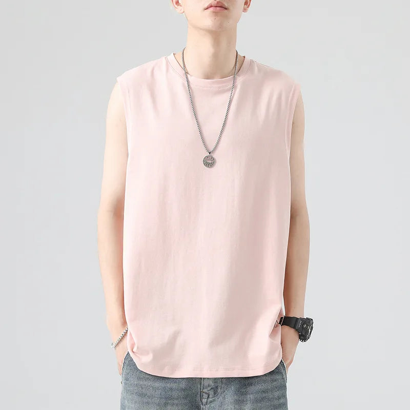 Men's Summer Cotton Sleeveless Loose Vest Sports Comfortable Breathable Round-Neck Tank Top