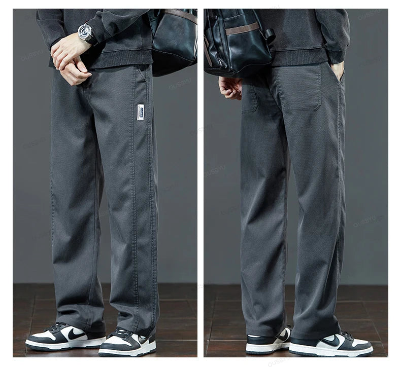 Men's Lyocell Blend Heavyweight Straight Leg Trousers | Elastic Waist M–5XL
