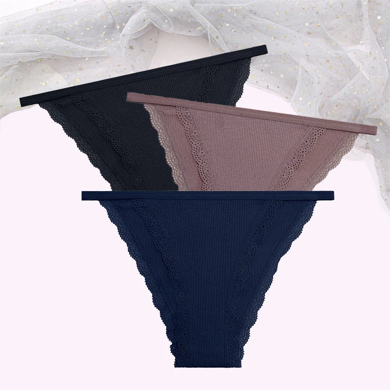 Women's Cotton Lace Briefs 3-Piece Set - Comfortable Underwear
