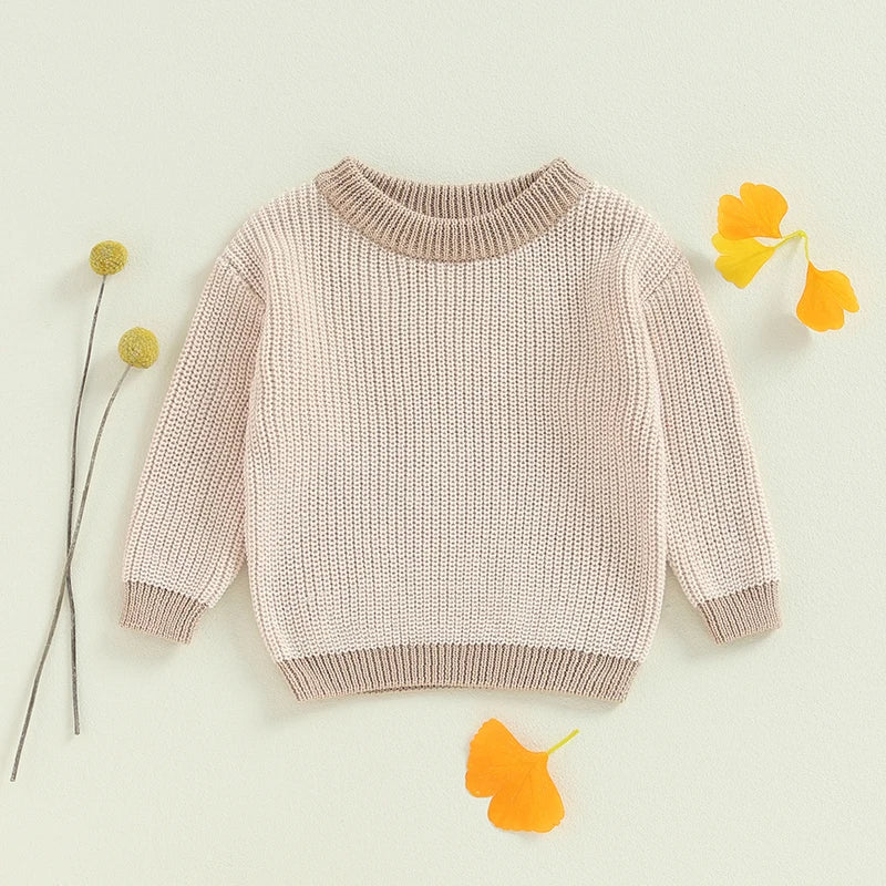 0-4Y Baby Knit Sweaters Long Sleeve Round Neck Patchwork Pullover Top