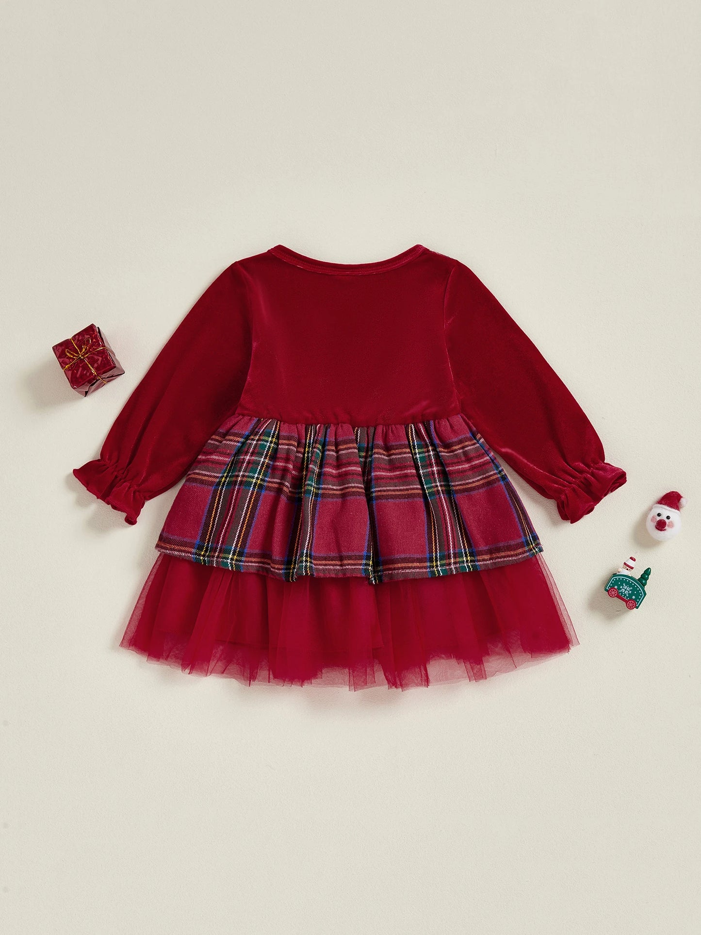 Baby Girls Christmas Plaid Velvet Party Dress (0-4Y)