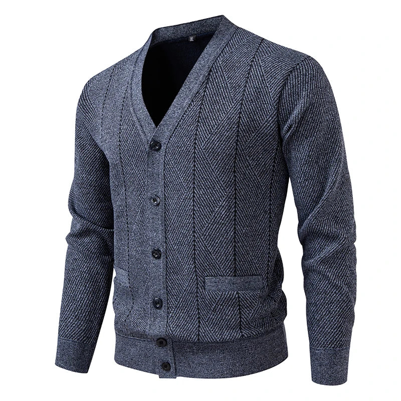 Men's V-Neck Knit Cardigan - Single Breasted Slim Fit Sweater