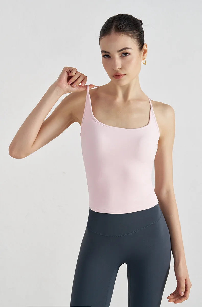 High Support Sports Bra with Fixed Cups - Breathable Nylon Fitness Top