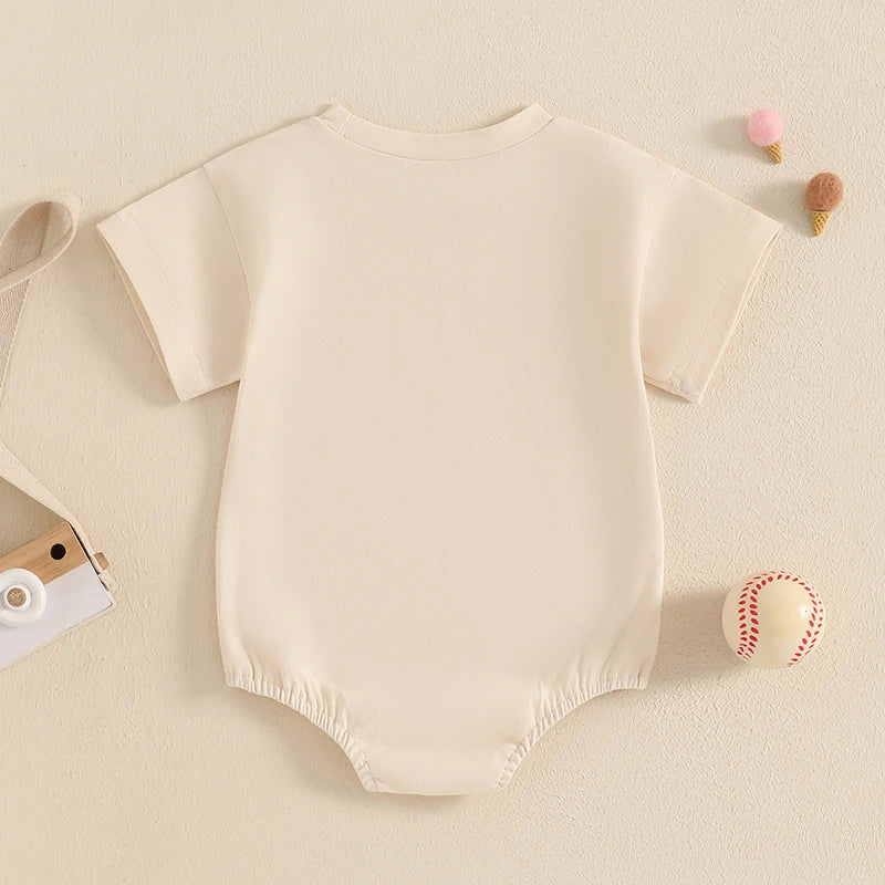 0-18M Baby Girls Boys Baseball Romper Letter Print Short Sleeve Bodysuit  Summer Babygrow