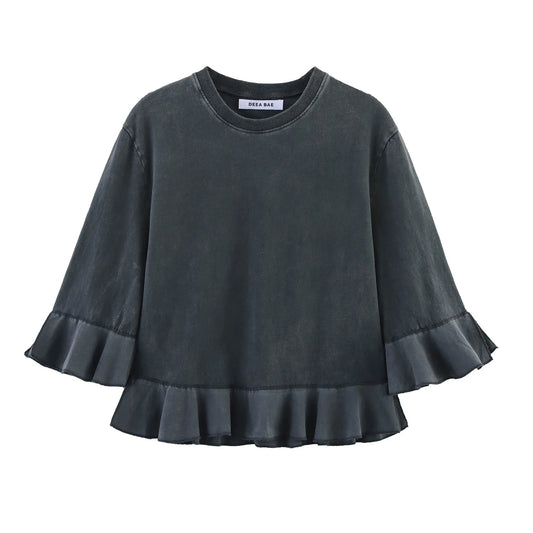 Layered Round Neck Cotton Blend T-Shirt