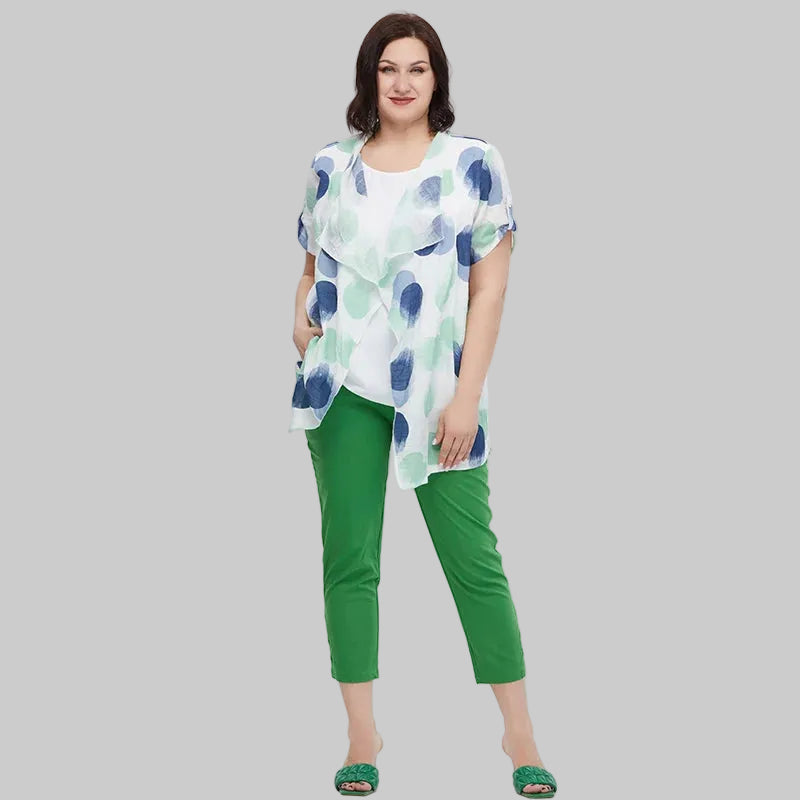 Women's Oversized Fake Two-Piece Print Shirt Blouse