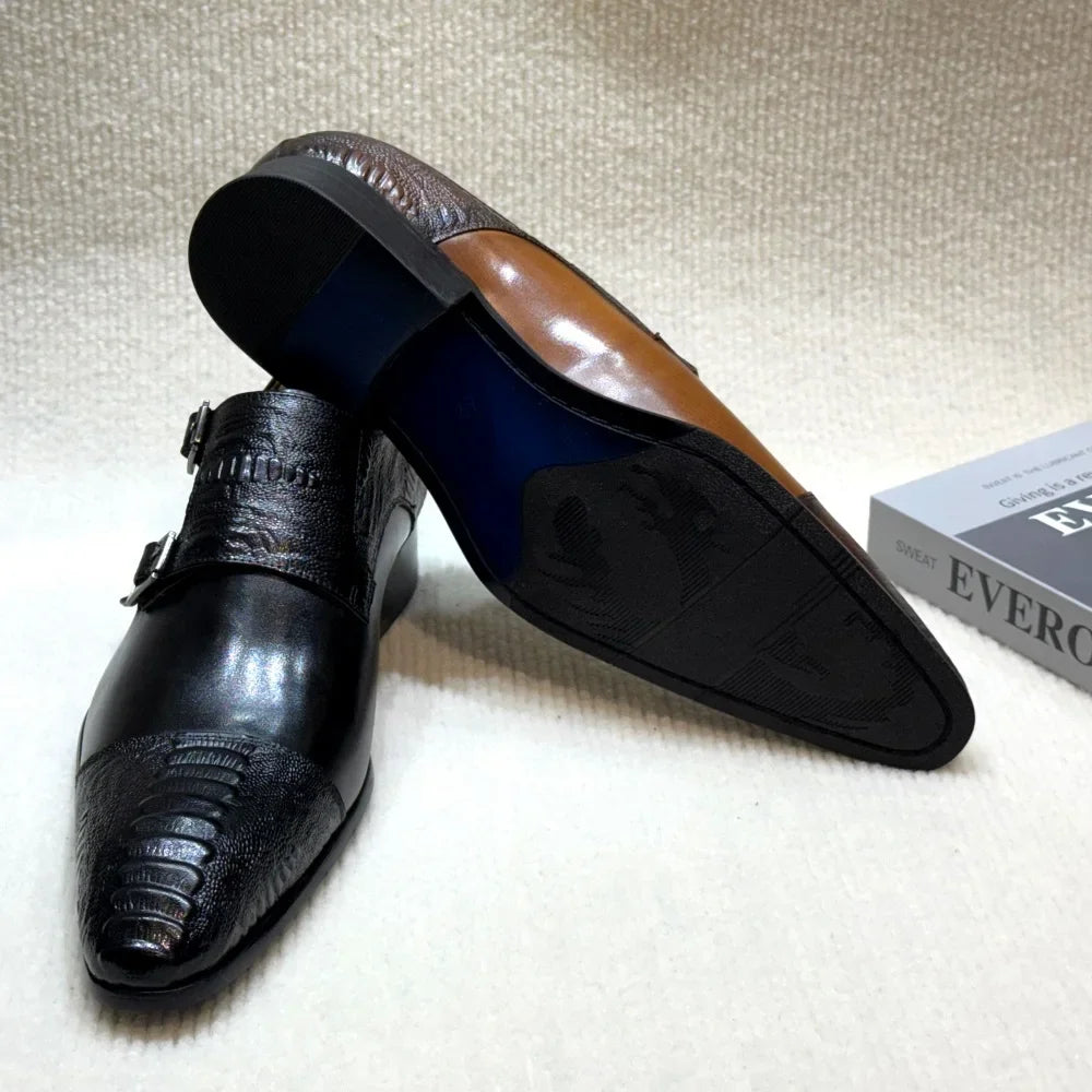 Handmade Double Buckle Monk Strap Leather Dress Shoes