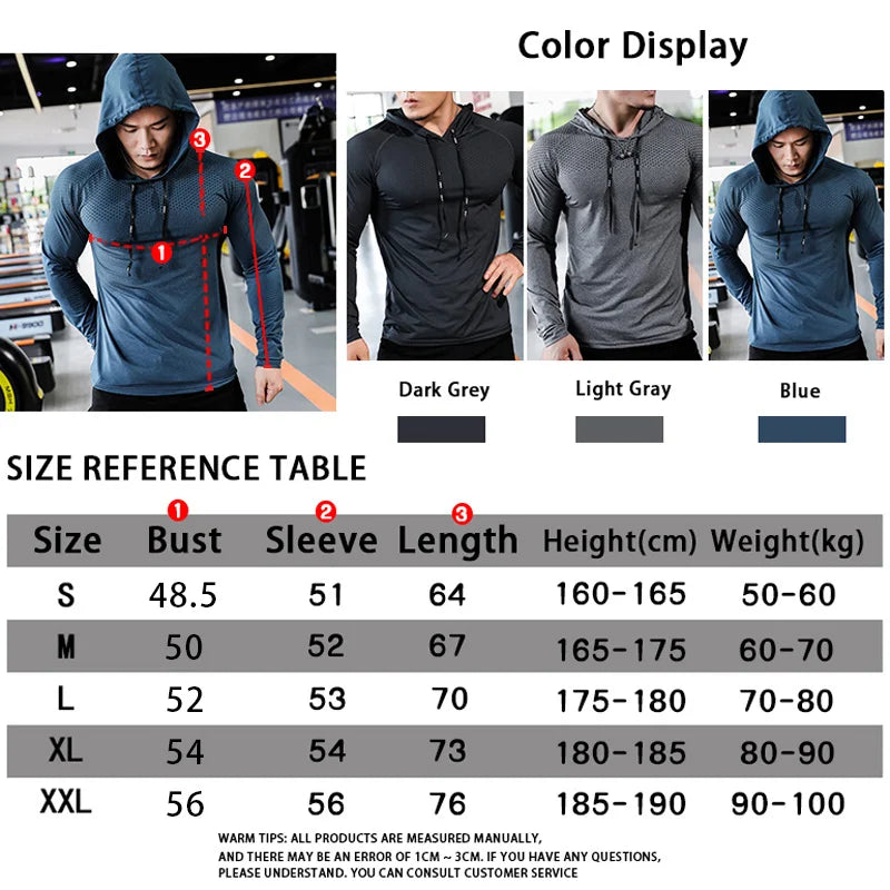 Men's Fitness Tracksuit Running Sport Hoodie Gym Hooded Outdoor Workout Athletic  Muscle Training Sweatshirt Top