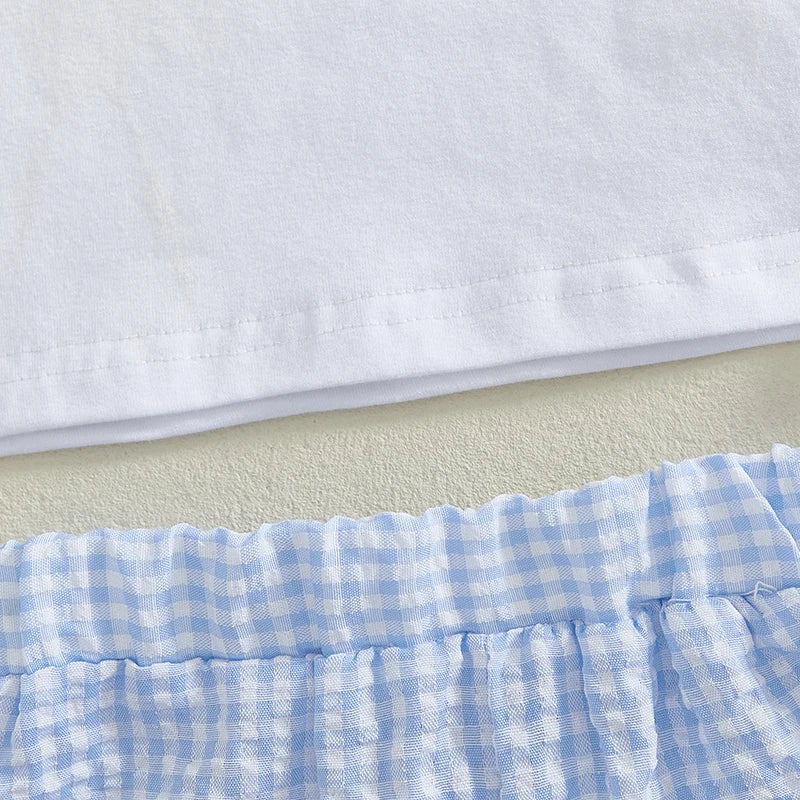 0-4Y Toddler Kids Boys Easter Clothes Sets Short Sleeve Rabbit Embroidery T Shirts Plaid/Striped Pants Set