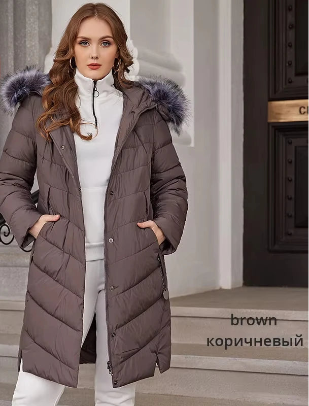 Women's Fur Collar Down Coat - Extra Long Winter Jacket