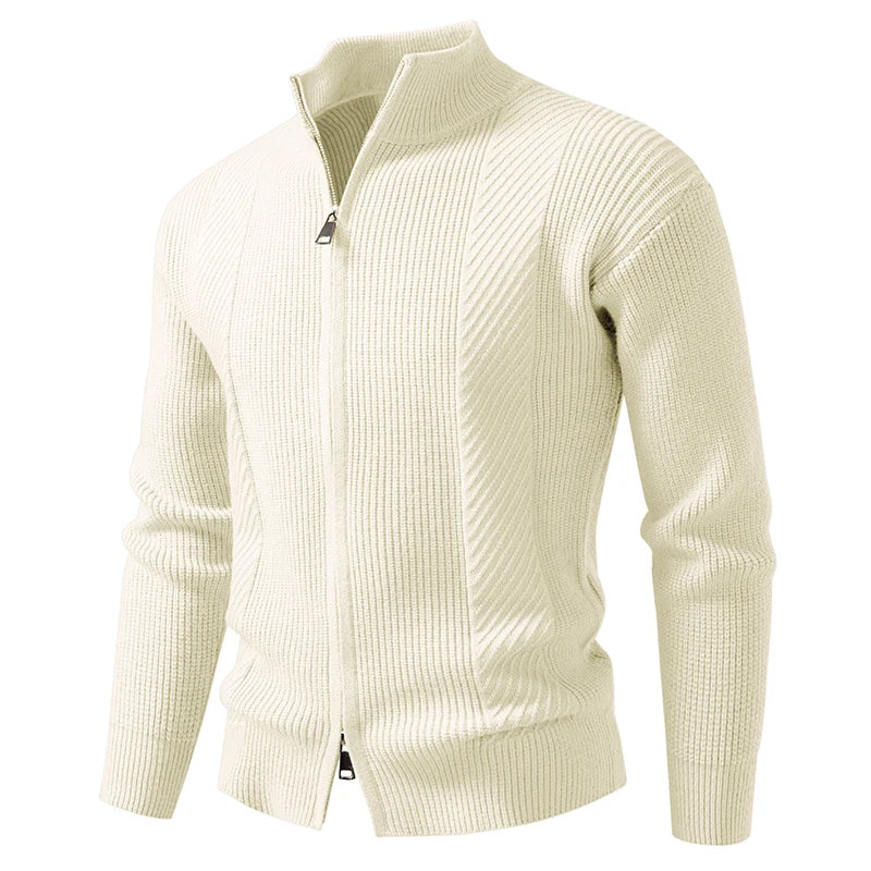 Stand Collar Zip Knit Sweatercoat - Smart Casual Cardigan Jacket