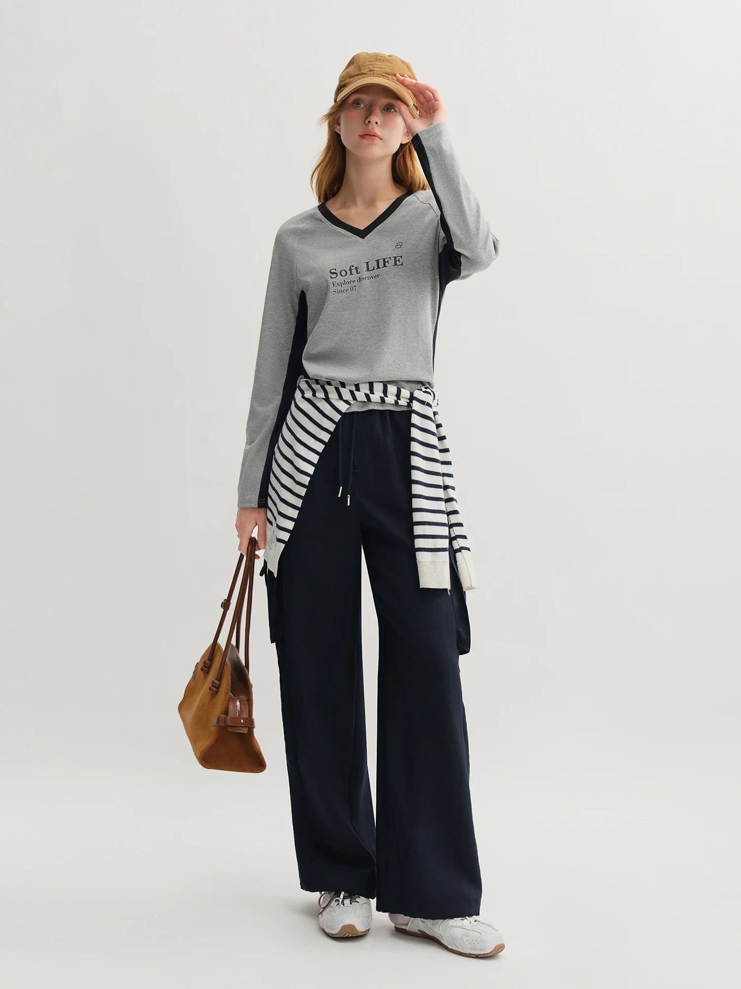High-Rise Pants and Tee Set - Casual Two-Piece Outfit