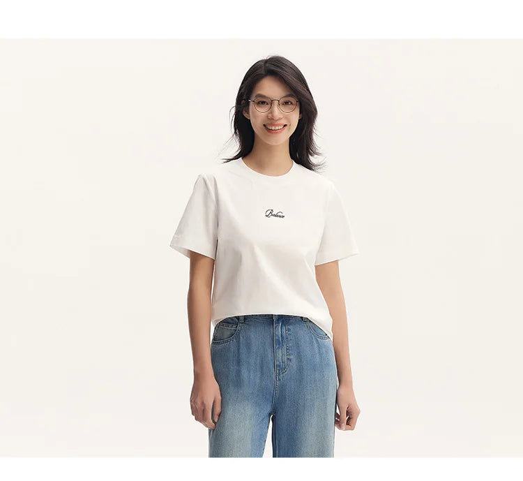 Women's Pure Cotton Short Sleeve T-Shirt - Simple Lettering Design